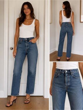 Agolde High-Rise Straight Leg Jeans in Medium Blue Wash